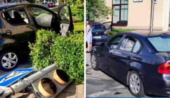 В Минске BMW и Toyota вылетели на тротуар. Что произошло?