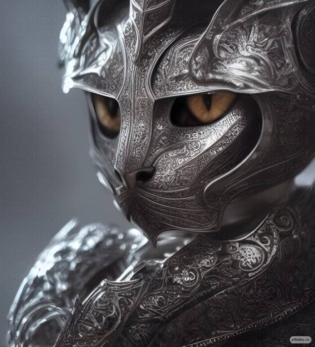 Нейросеть создала котов-рыцарей в шлемах и доспехах