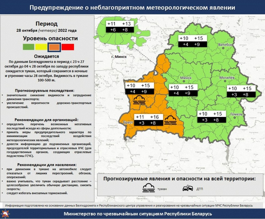 Оранжевый уровень опасности по западу Беларуси объявили на 28 октября