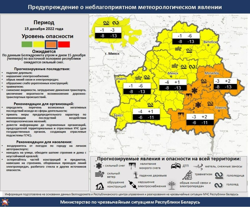 В части Беларуси объявили оранжевый уровень опасности из-за сильного снега