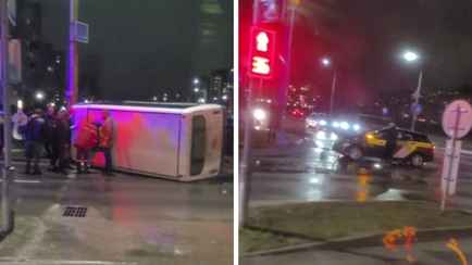 В Гродно маршрутка с людьми врезалась в такси и перевернулась