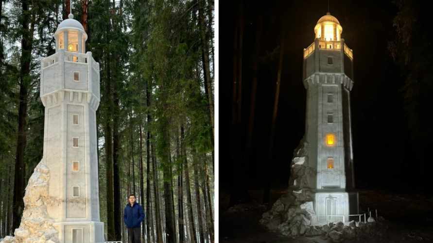 Белорус слепил из снега 9-метровый маяк. Сколько времени потратил?