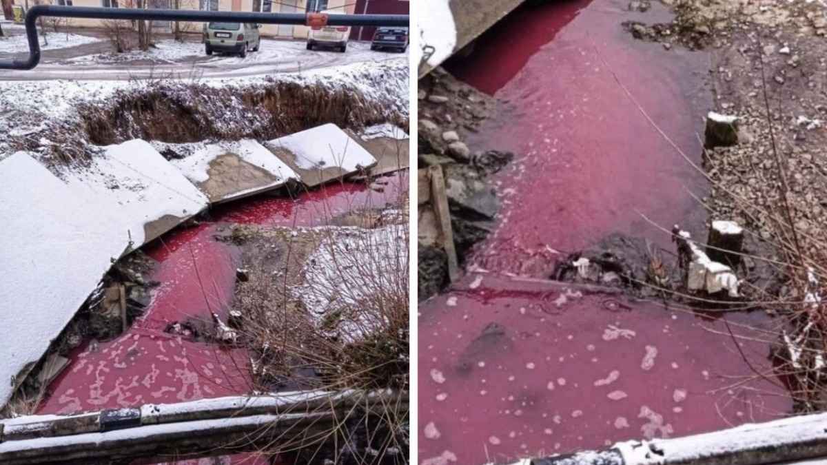 В Молодечно речка стала кроваво-красной
