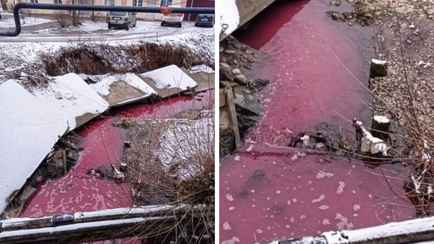 В Молодечно речка стала кроваво-красной
