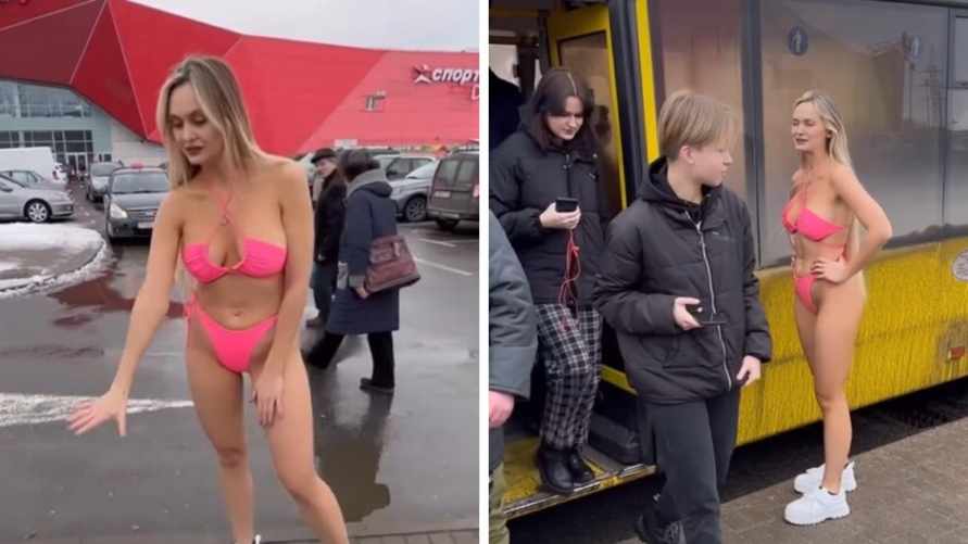 По улицам Минска в -2°С гуляла полуголая девушка. Зачем?