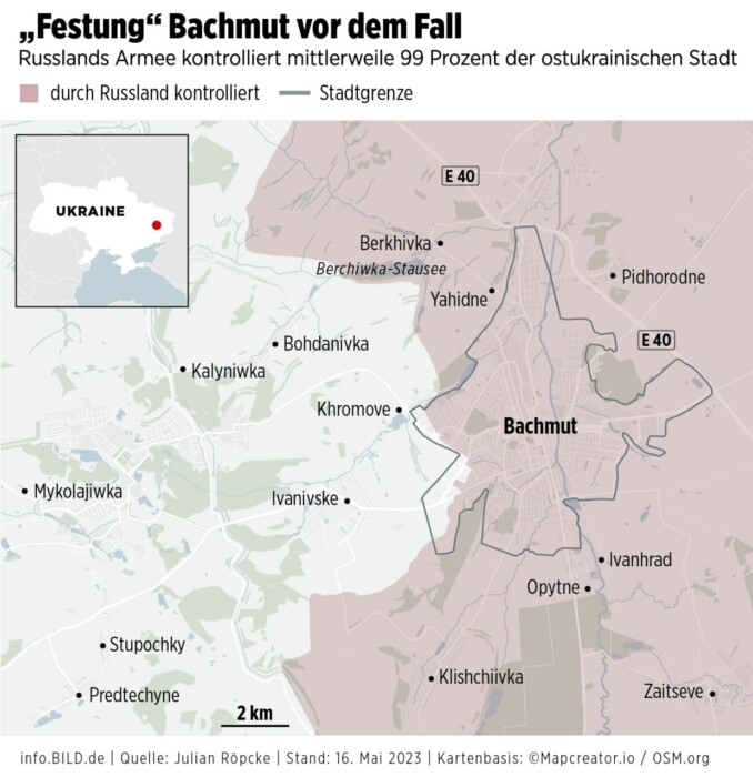 Россия захватила 99% Бахмута — Bild. Карта и подробности