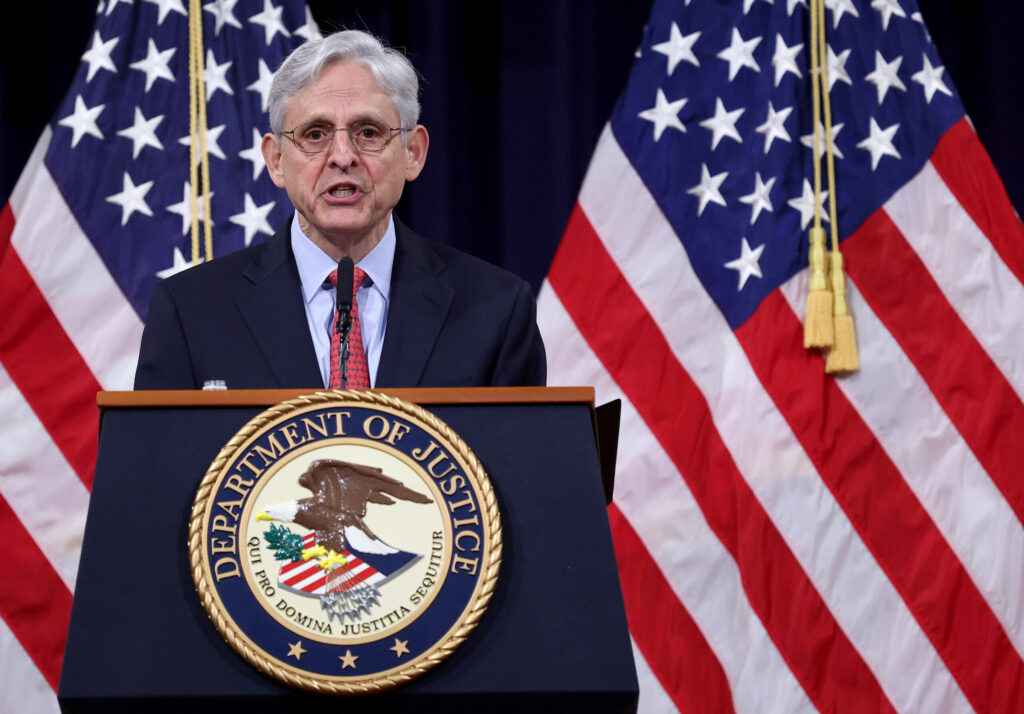 WASHINGTON, DC - JUNE 15: U.S. Attorney General Merrick Garland speaks during an event at the Justice Department on June 15, 2021 in Washington, DC. Garland addressed domestic terrorism during his remarks.  (Photo by Win McNamee/Getty Images)