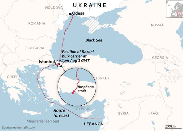 Маршрут кораблей, согласно "Зерновой сделке"