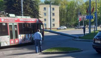 В Гомеле фонарный столб упал прямо на проезжую часть