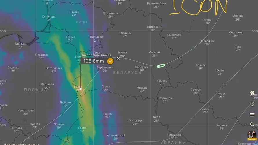 Прогноз количества осадков ICON