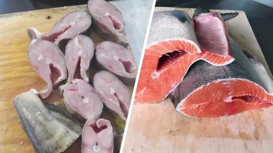 Слева - необычная "белая" кета, справа - красная, какую все ожидают