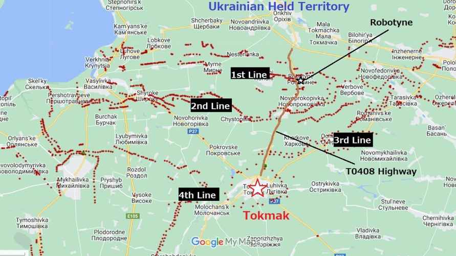 Карта укреплений россиян вокруг Токмака