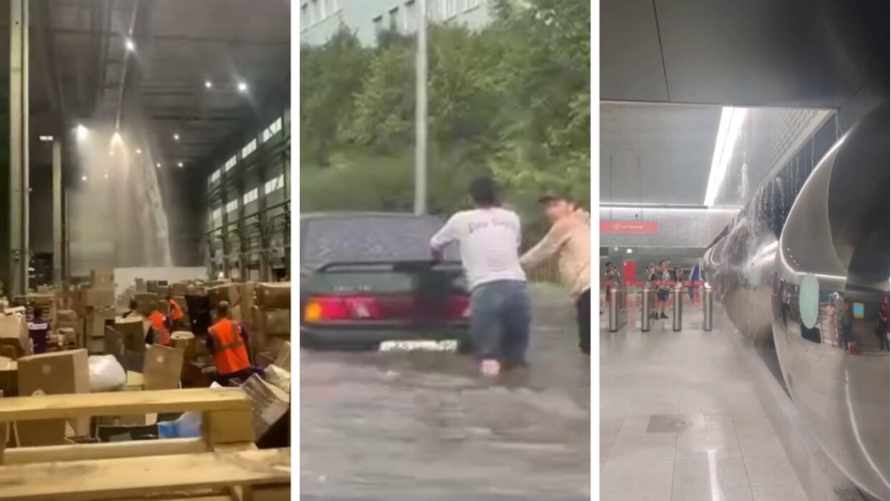 В Москве мощный ливень пробил крышу и затопил концертный зал VK Stadium и склад Wildberries