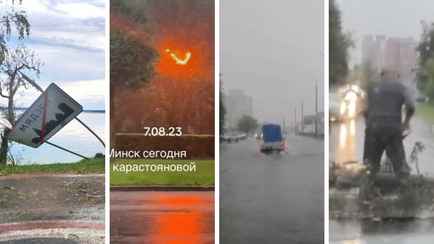 Пожары из-за молний и затопленные улицы — Белорусы поделились видео шторма в понедельник. Что ждать во вторник и среду?
