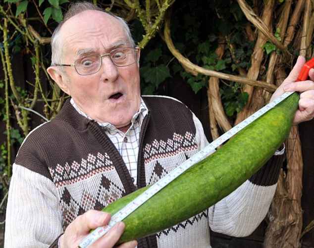 На фото: Гордон Спенсер, который вырастил гигантский огурец в 2012 году
