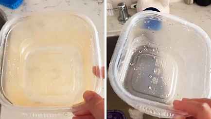 Как легко отмыть пластиковый контейнер от жира? Займет всего 45 секунд