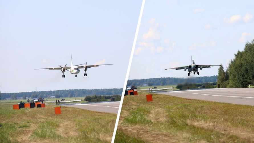 Появилось видео, как на Брестчине военные самолёты сели на трассу М1