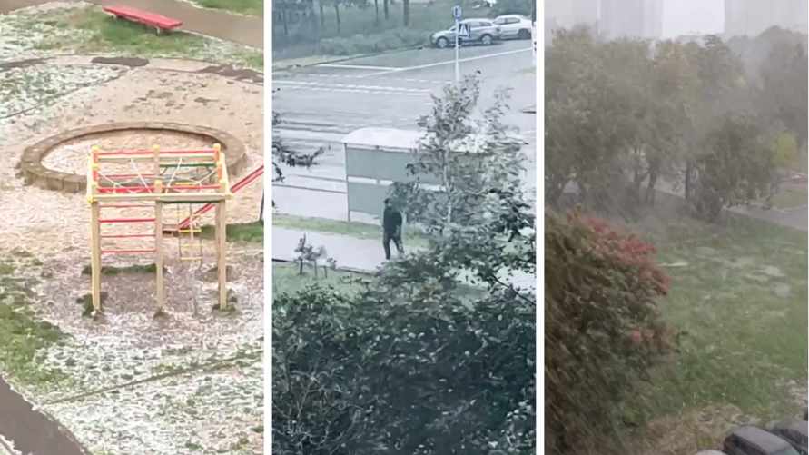 «Еще клены зеленые, а уже зима» — Белорусы поделились видео первого октябрьского снега