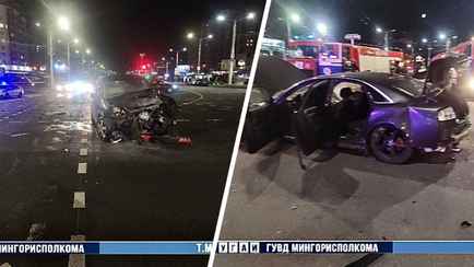 В ГАИ показали, как на полупустом перекрёстке в Минске Audi на полной скорости влетела в Opel