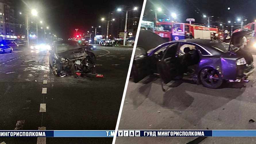 В ГАИ показали, как на полупустом перекрёстке в Минске Audi на полной скорости влетела в Opel