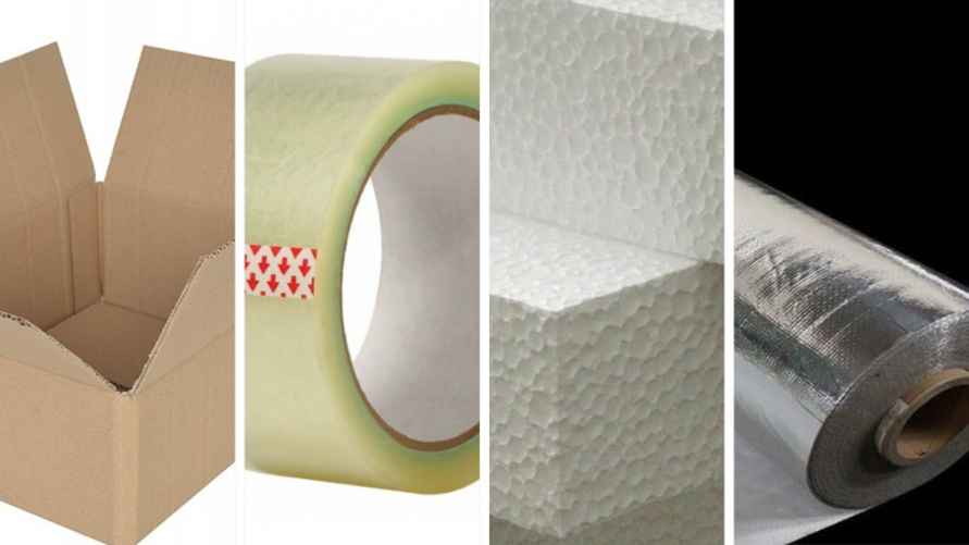 Картонная коробка, скотч, пенопласт, фольга.