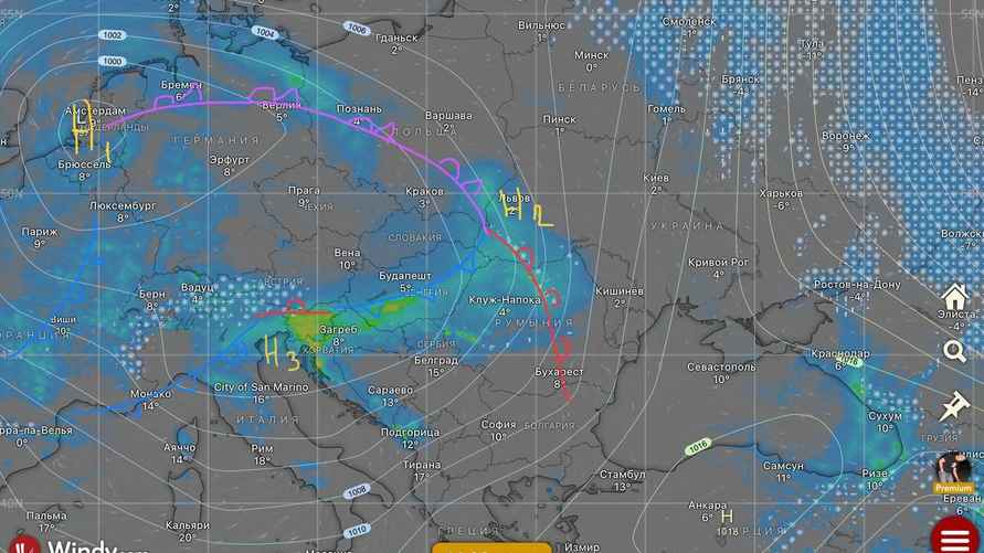 Фото: циклоны, идущие в Беларусь, ECMWF