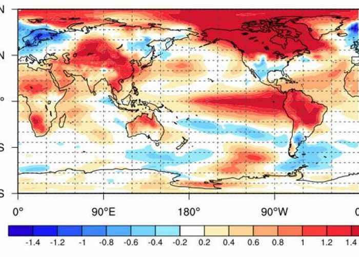 Карта глобальных температурных аномалий зимой 2023/24 года