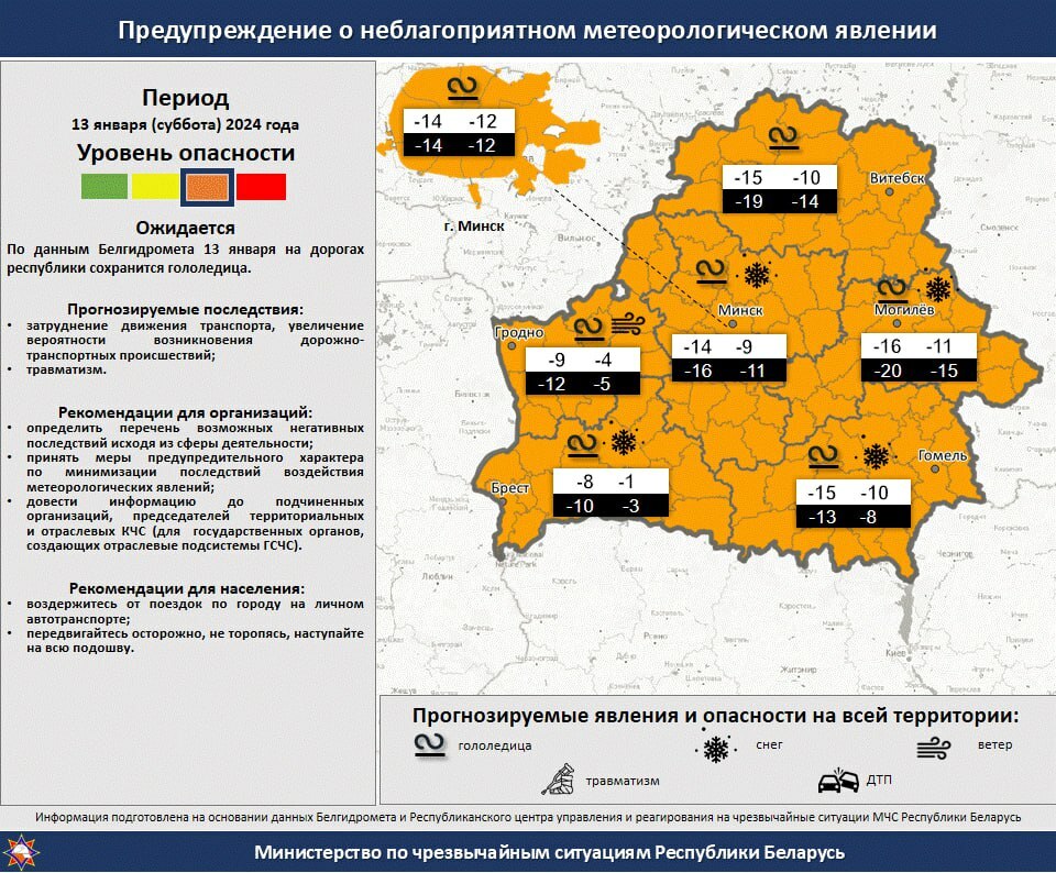 Штормовое предупреждение и до -20°С. Синоптики продлили оранжевый уровень опасности в Беларуси на выходные