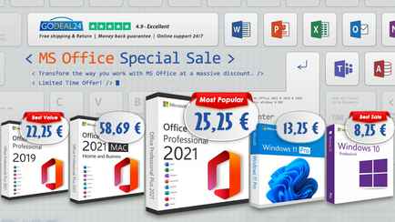 Обновите свой компьютер до Microsoft Office 2021 (пожизненно!) и Windows 11 (от 10 € ) на распродаже офисных приложений Godeal24!
