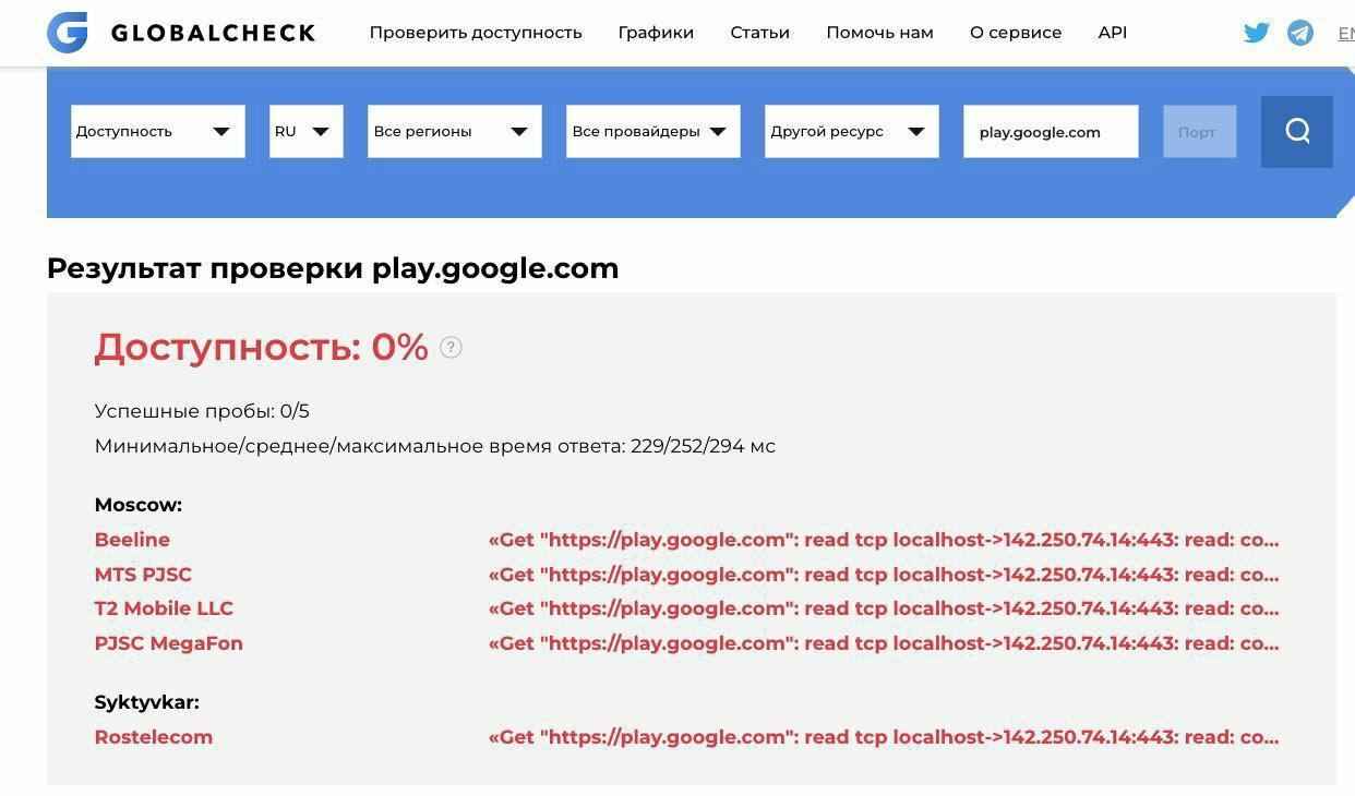 В России перестал открываться сайт Google Play