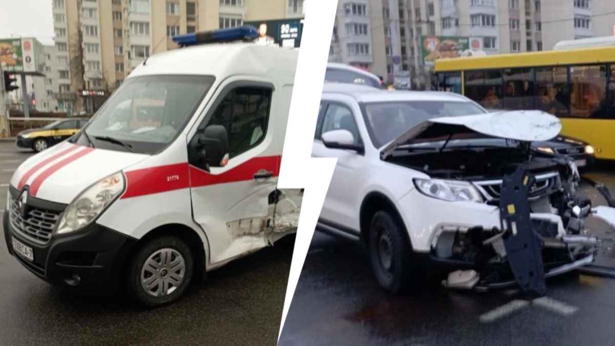 Появилось видео столкновения легковушки и скорой помощи в Минске