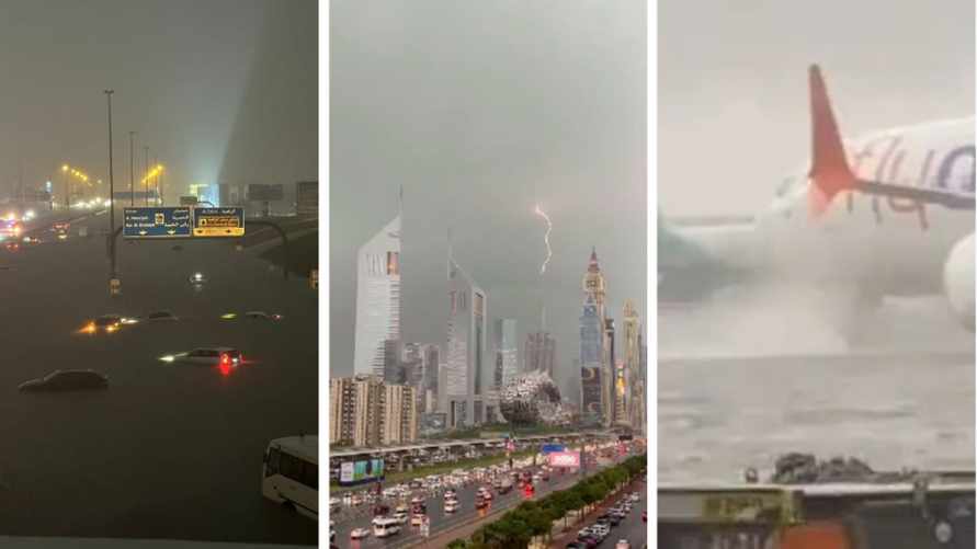 В Дубае самолётам пришлось "приводняться", а улицы превратились в реки