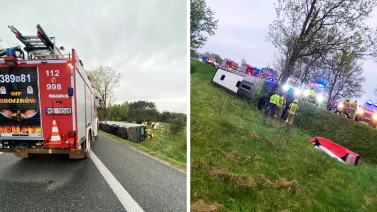 В Польше автобус с белорусами съехал в кювет и перевернулся — пострадало 7 человек