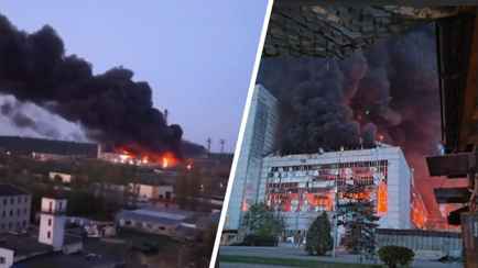 Появилось видео с пожаром на крупнейшей ТЭС под Киевом