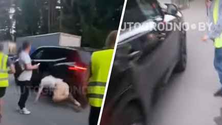 «Э, ты что делаешь?!» — Появилось видео, как BMW прорывался из Литвы в Беларусь через «народных дружинников»
