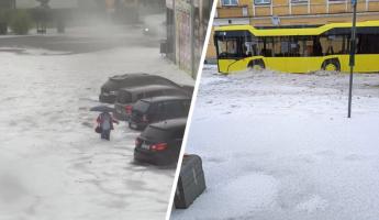 На улицах польского города Гнезно появились сугробы из града. Белорусам приготовиться?