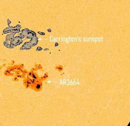 Пятно AR3664 на Солнце и пятно Кэррингтона