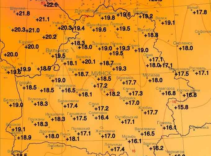 Максимальная температура в Беларуси днём 15 мая