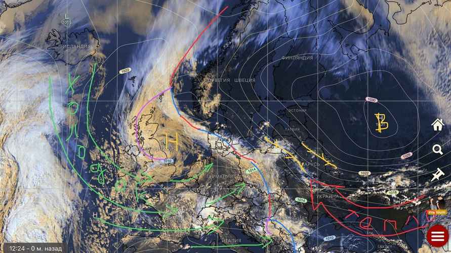 Циркуляция воздушных масс в Европе 23 мая 2024 года