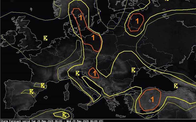 Грозовая активность по ESTOFEX
