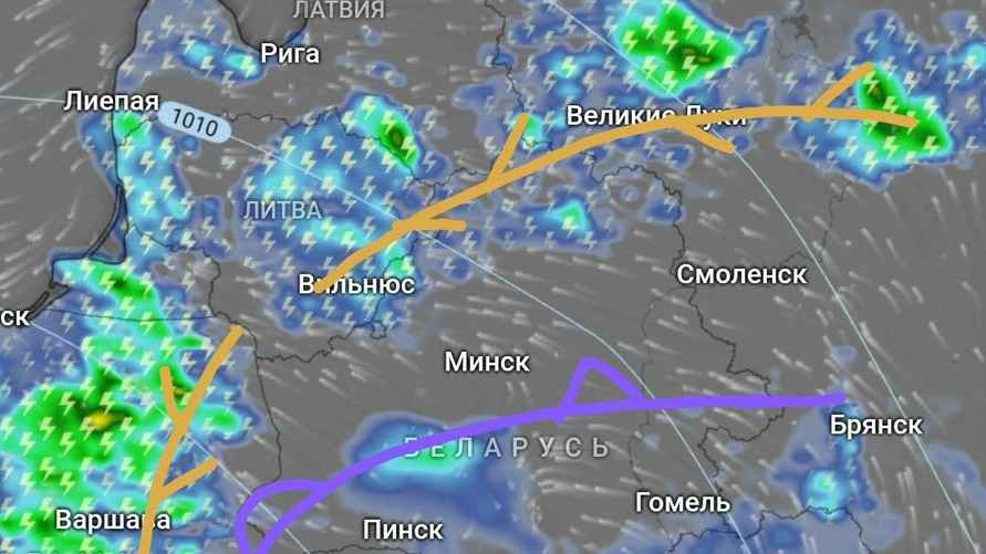 Прогноз движения циклона над Беларусью в выходные от тг-канала "Метеовайб"