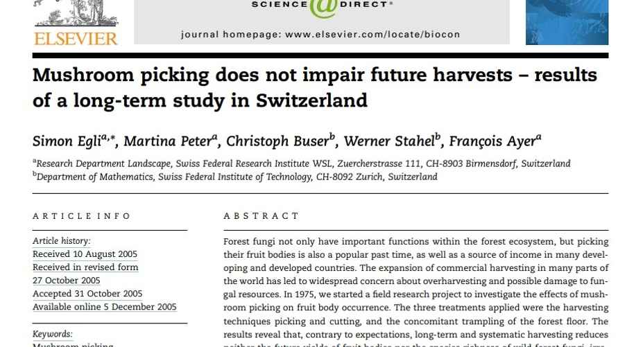 Аннотация к статье об швейцарском исследовании влияния забора грибов