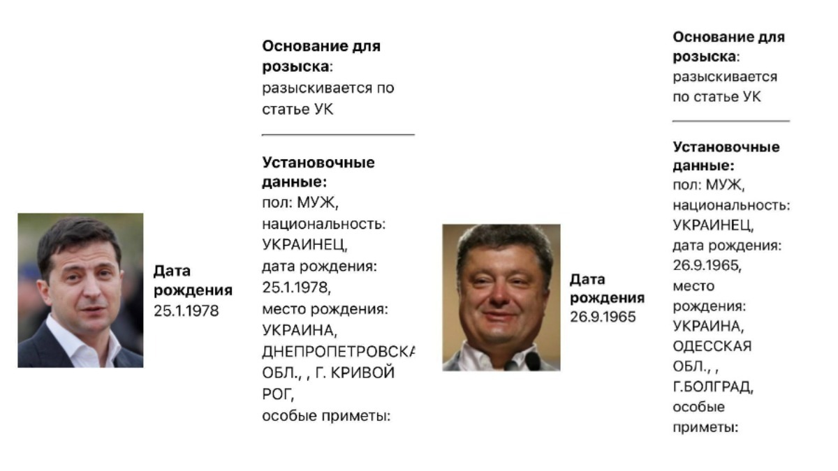 МВД России объявило в розыск Зеленского и Порошенко