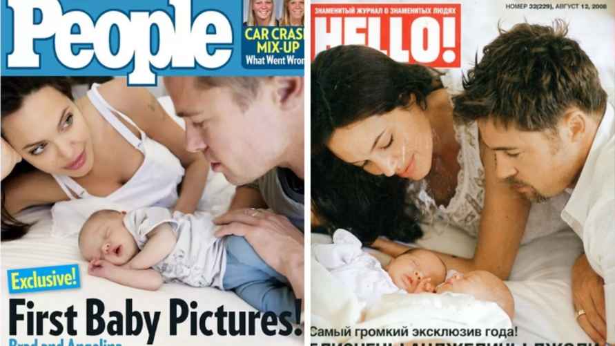 Обложки журналов с новорожденными детьми Джоли и Питта