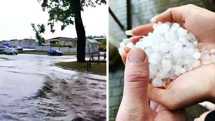 «Молнии били так часто, что можно было сделать фото» — Гродненцы поделились кадрами грозы, града и затопленных улиц