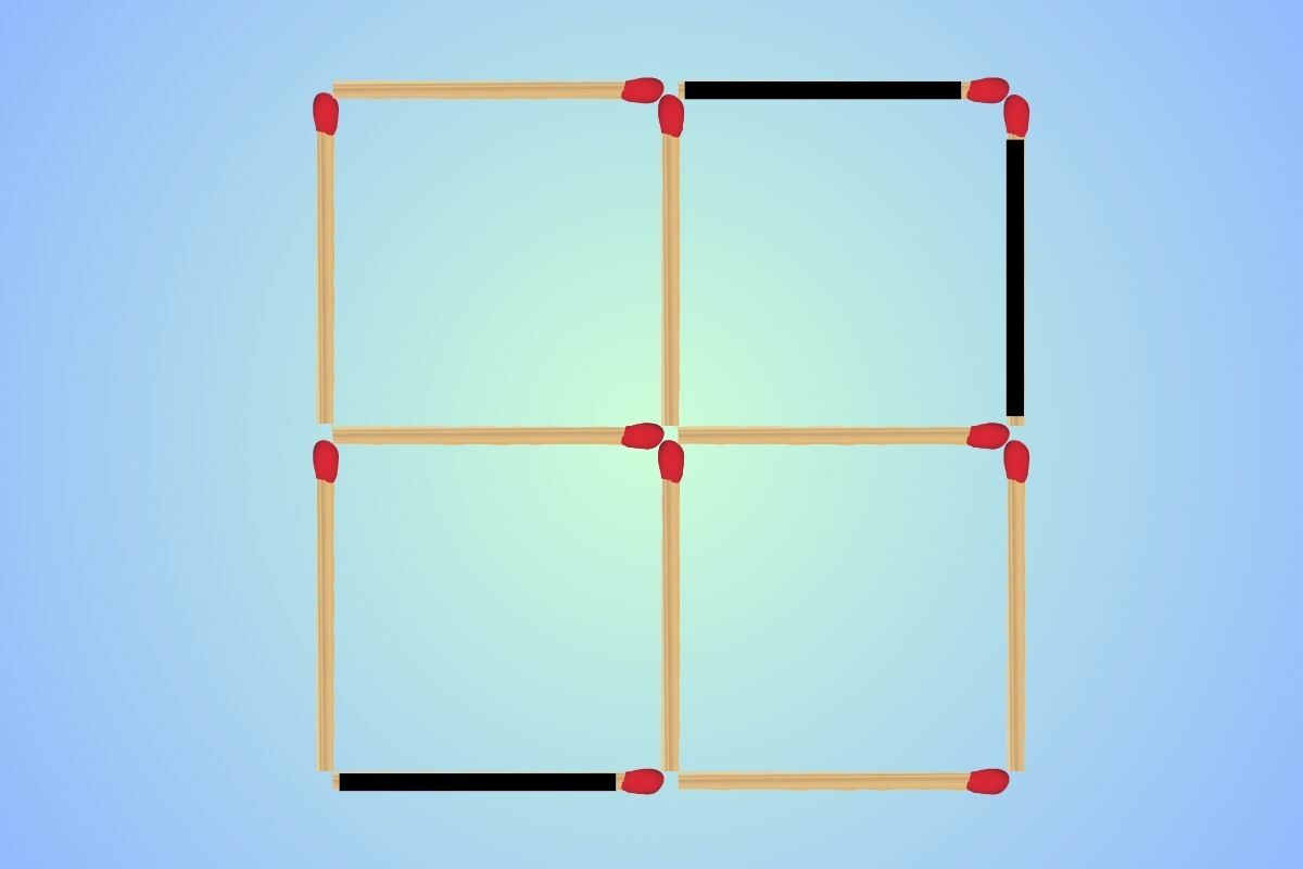 Как сделать три квадрата из четырех? Можно переместить только три спички