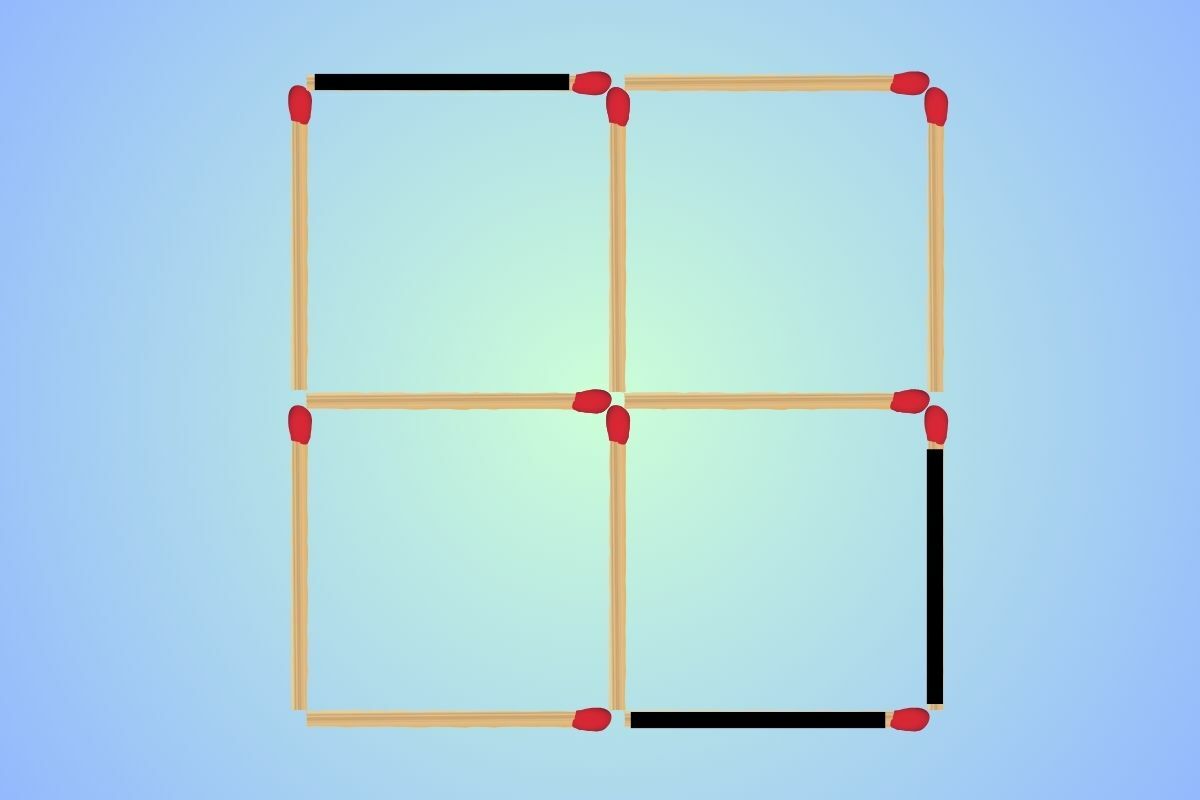 Как сделать три квадрата из четырех? Можно переместить только три спички