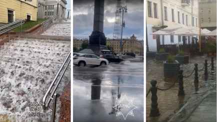 Водопады дождя, реки на улицах и остановившийся транспорт. Минчане показали последствия ливневых подтоплений