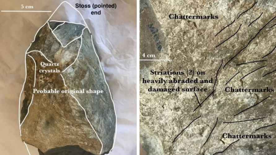 Доктор Брайан Джон, бывший преподаватель геологии из Даремского университета, утверждает, что на этом валуне из голубого камня есть следы, которые позволяют предположить, что он был перемещен ледниковым льдом. Фото: Доктор Джон Брайан