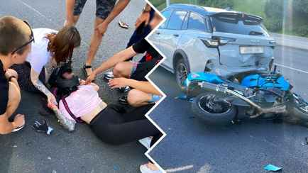 Появилось видео, как 29-летняя минчанка врезалась на мотоцикле в автомобиль